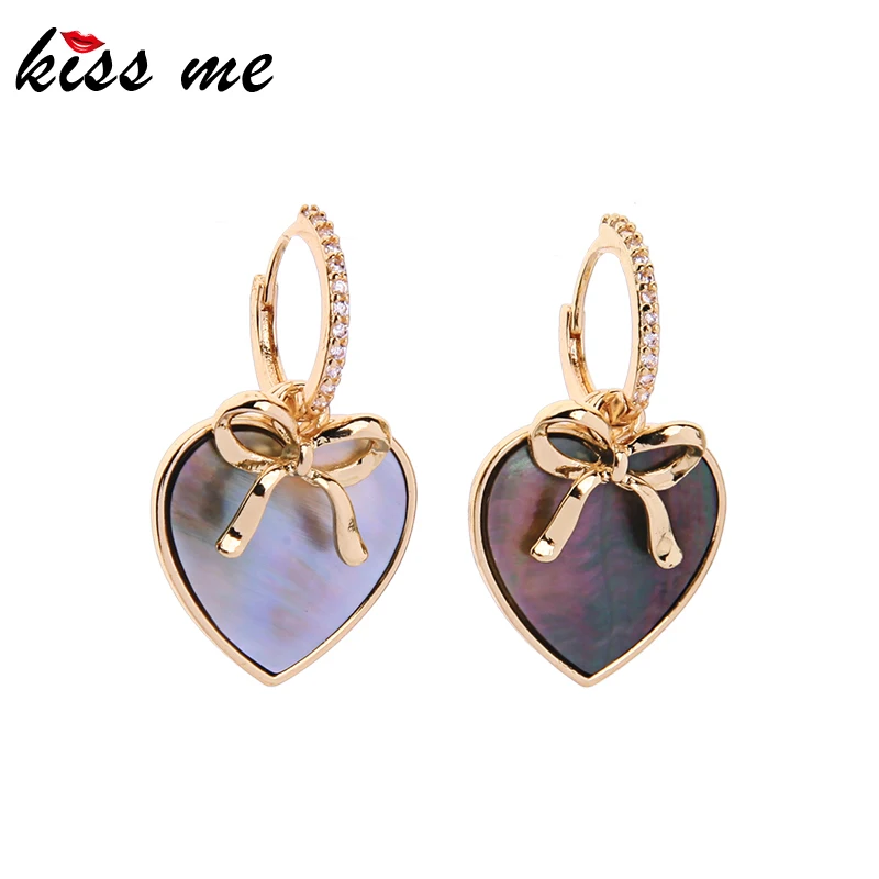 

kissme Exquisite Shell Heart Crystal Ornament Gold Color Bowknot Drop Earrings For Women Gifts New Fashion Jewelry Dropshipping