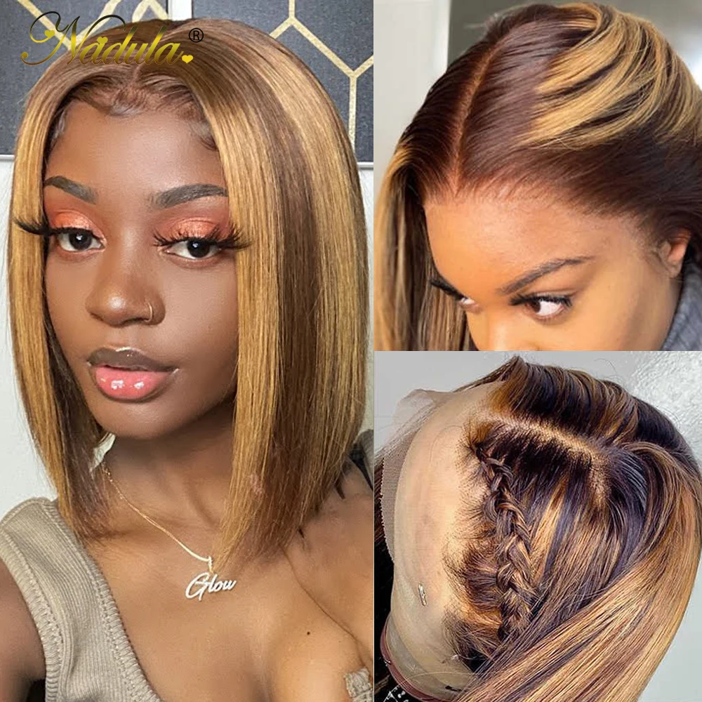 Nadula Wig 13×4 Lace Front Wigs Short Bob Wig Straight Highlight Wig Pre Plucked Hairline Bleached Knots Hair