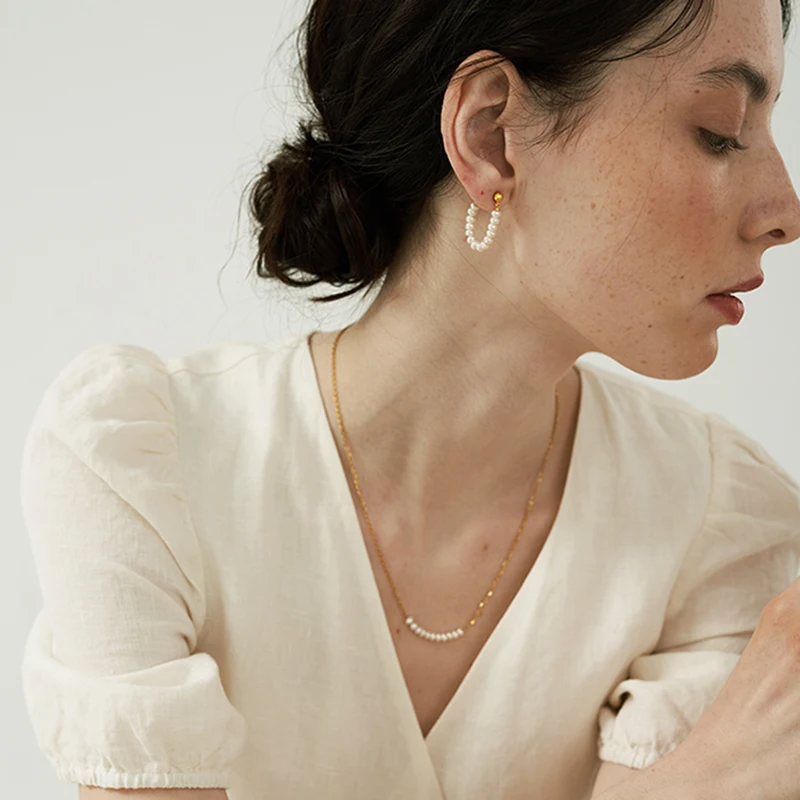 Peri'sBox Beaded Natural Freshwater Pearl Earrings Dainty Pearl Wrap Earrings for Women Minimalist Hoop Earrings 2020 Jewelry - Image 3