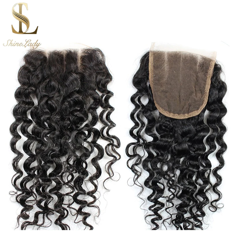 Pacotes de Cabelo Fechamento do Laço Extensões do Cabelo Encaracolado com 4*4 Shinelady Jerry Tecer Cabelo Brasileiro Pacotes Cor Natural Remy Humano 4 Pacotes com 34 com fecho