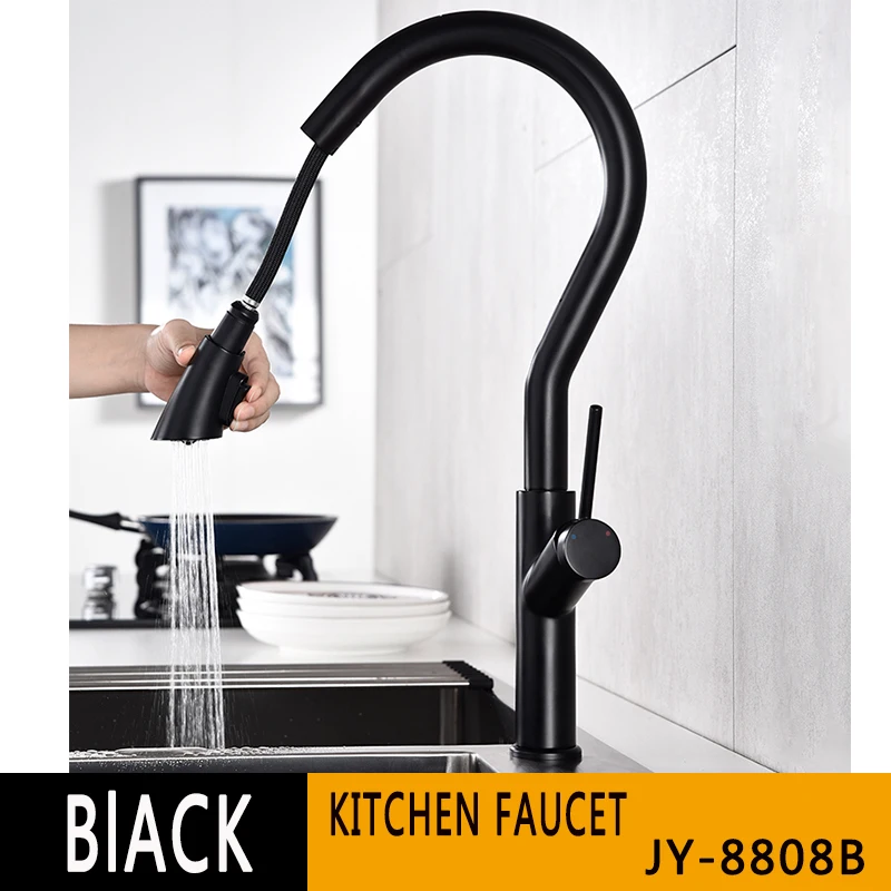 JY-8808B Хромированный Черный кран для кухонной раковины, поворотный кран для кухонной раковины, кран для раковины, монтируемый на бортике, смеситель для горячей и холодной воды - Цвет: JY-8808B