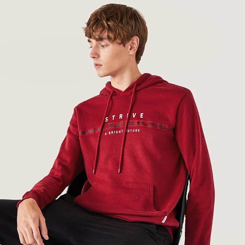SEMIR свитер для мужчин зима новая с капюшоном Корейская версия с принтом ленты дизайн чувство Свободная рубашка хлопок толстовки для мужчин - Цвет: red