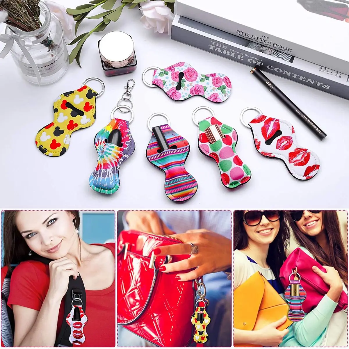 thumbnail image 2 of Sublimation Chapstick Holder Blanks Bulk Blank Neoprene Lipstick Holder Keychain Travel For Women DIY Key Ring 2 of 14