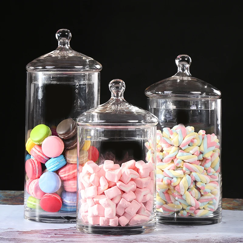 

Transparent Glass candy jar with Lids storage jar Thickened large capacity storage tank wedding Dessert Table Decoration