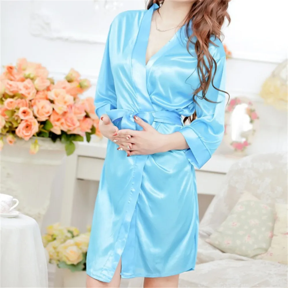 Hot Sexy Lingerie Satin Lace Kimono Intimate Sleepwear Robe Sexy Night Gown Women Sexy Underwear 5 Colors_voghion.com
