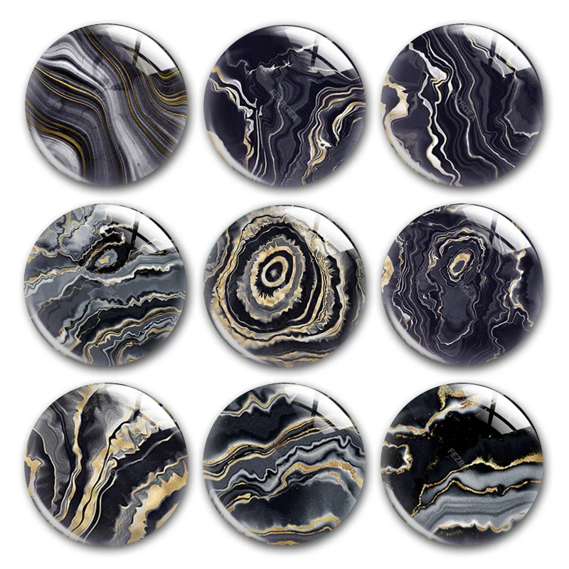 Ручная работа черные темно-серые желтые мраморные узоры круглые фото Стеклянные