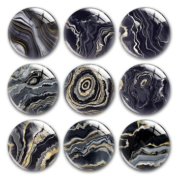 

Handmade Black Dark grey Yellow marble pattern Round photo glass cabochons demo flat back DIY collier jewlery Making findings