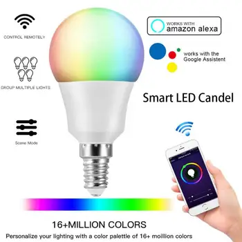 

6W E14 Smart Home RGB Energy LED Bulbs Smart Light WiFi Voice Control Saving Dimming Smart Household Multicolor Bulbs Fit Alexa