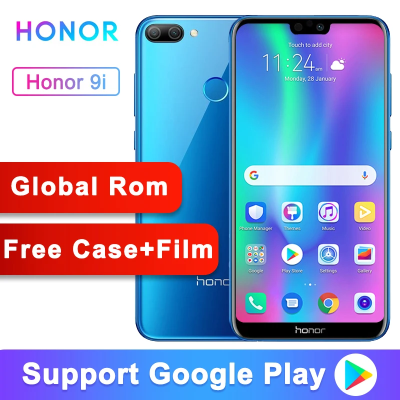 Honor 9i 9N, 4 ГБ, 64 ГБ, Android 8,0, четыре ядра, мобильный телефон Kirin 659, 16,0 Мп, 2280x1080, 5,84 дюймов, FHD+ отпечаток пальца