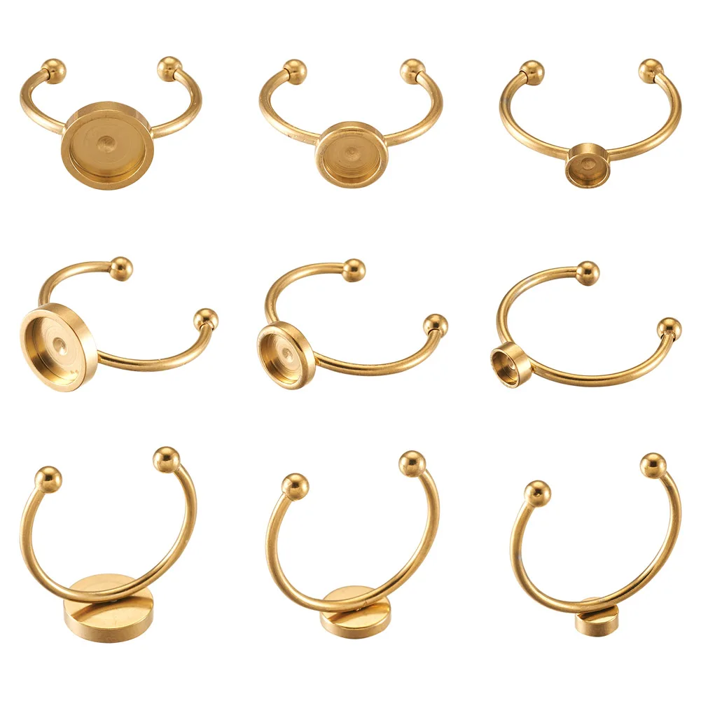 

9Pcs Golden Stainless Steel Adjustable Ring Settings Blank Base 4mm 6mm 8mm Cabochons Cameo Ring Bezels Jewelry Making Supplies