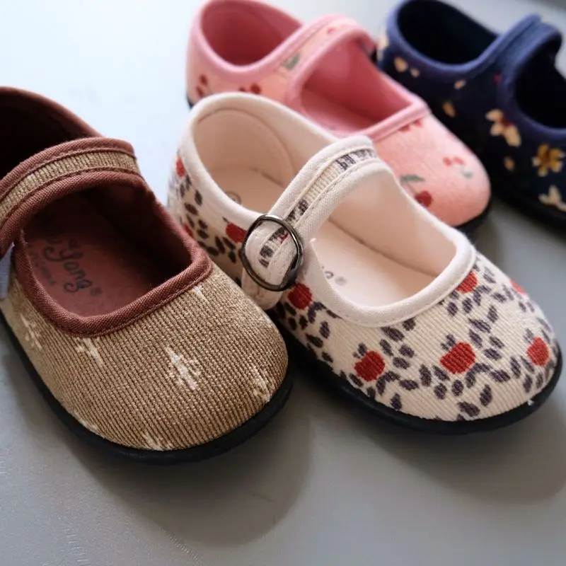 Children's Core Pile Floral Canvas Shoes Girl Baby Blue Indoor