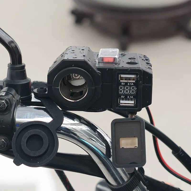 Мотоциклетный прикуриватель розетка двойной USB зарядное устройство светодиодный вольтметр+ переключатель автомобильный разветвитель