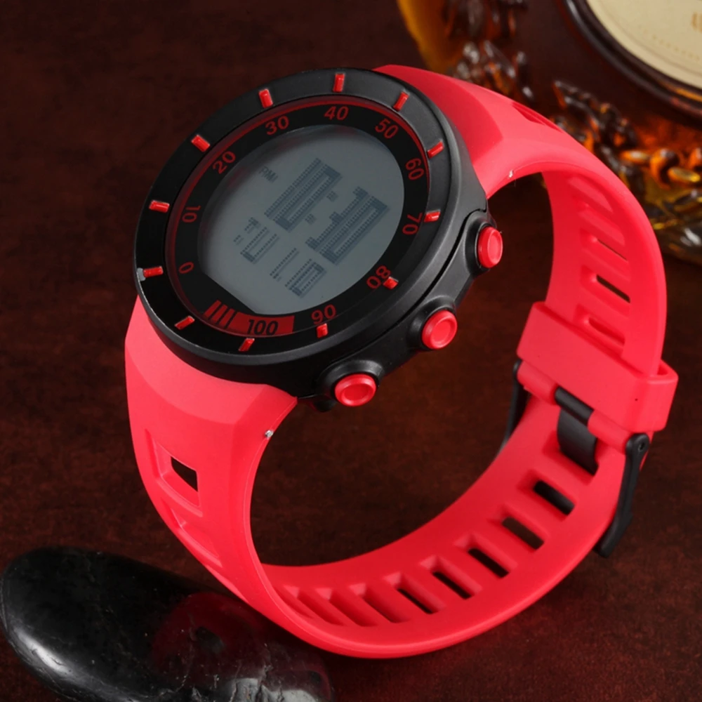 Red Waterproof Fashion Silicone Digital Women's Sport Watch