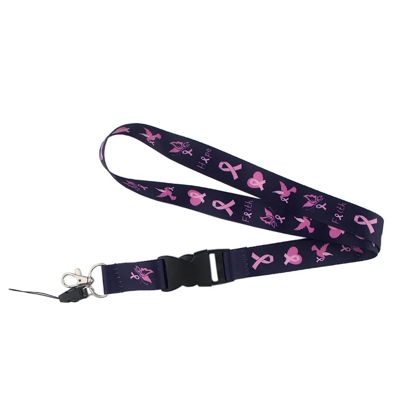 K529 розовый ремешок на шею для защиты от рака груди, ремешок для ключей, ID карты, телефонных ремешков, USB держатель для бейджа, висячий шнур, Лариат, ремешок, 1 шт - Окраска металла: 2