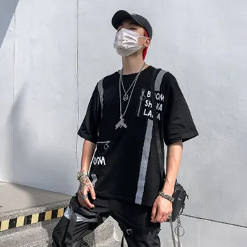 

2020 verão nova alta qualidade hip hop irregular zíper de algodão camisa de manga curta oversized camiseta masculina e feminina