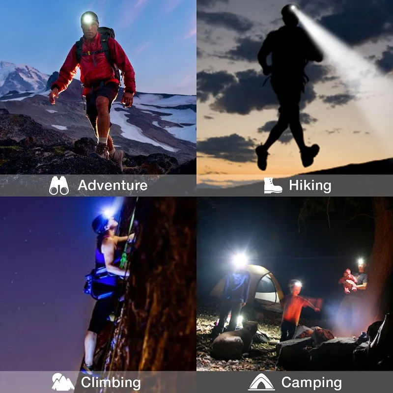 Powerful LED Headlight Sensor Head Light USB Rechargeable Headlamp Head Torch Waterproof for Camping Hiking Fishing
