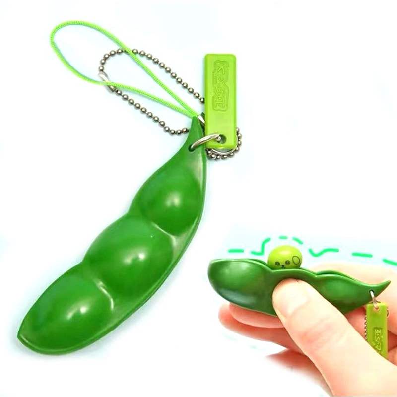 Cute Squishy Peas In A Pod Keyring Edamame Keychain Kawaii Bean Fidget