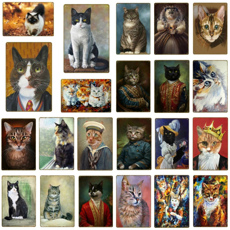 

Pet Animal Cat Metal Signs Prints Wall Art Painting Pictures Vintage Poster Kids Bedroom Decoration Pub Bar Home Decor YJ116