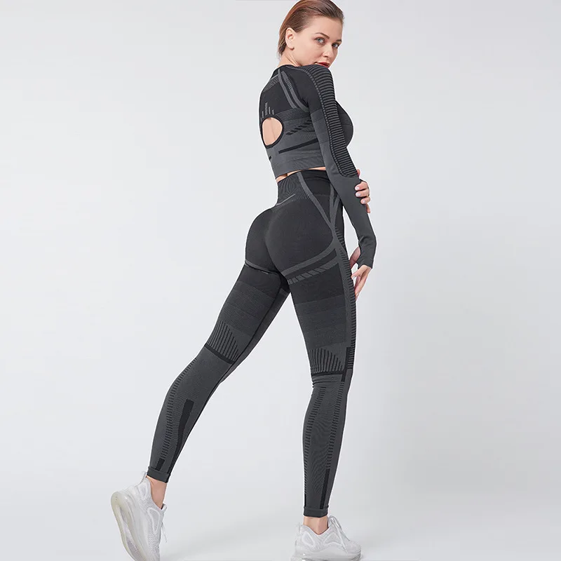 

Sports Fitness suit quick-drying sportswear autumn and winter knitted seamless high elasticity slim fit yoga clothing for women