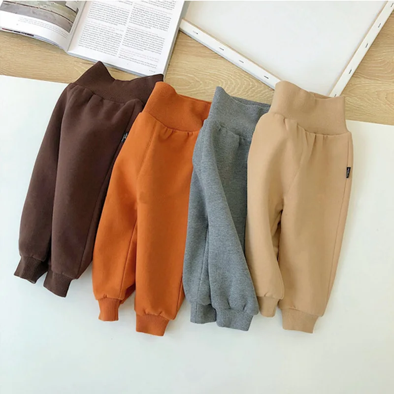 

Boy Pants New Autumn and Winter Korean Style Baby Leggings Fleece High Waist Belly Protection Trousers