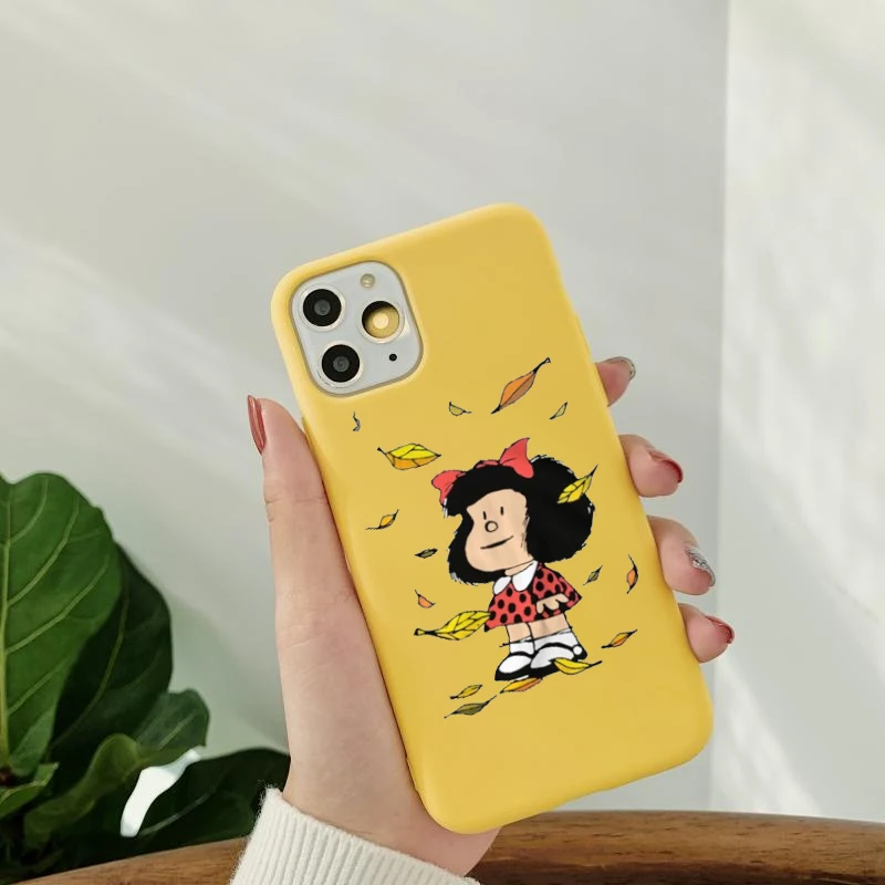 Argentina Quino Mafalda Girl Classic Image Soft Yellow Phone Case for iPhone 12 Mini 11 Pro SE2020 XS X XR Max 8 7 6S 6 Plus iphone 8 plus waterproof case More Apple Devices