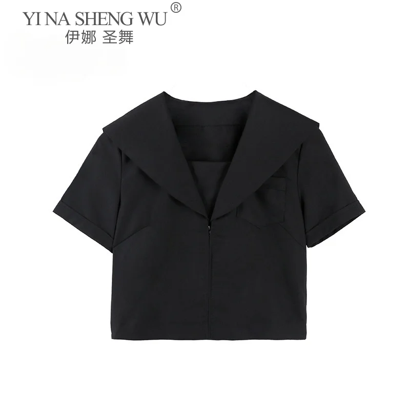 Women Sailor Suit Shirts Short/Long Sleeve Crop-Tops School Uniform JK Kawaii Fresh Girls Solid Pleated Elegant All-Match