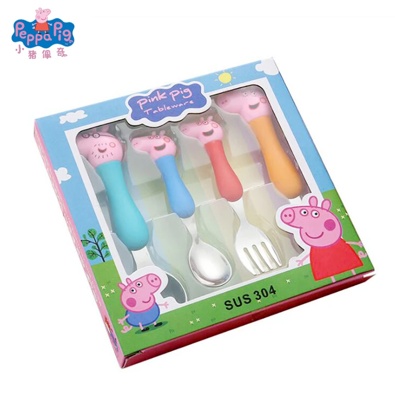 Новые оригинальные 4 шт. Peppa Pig girl 4 шт. игрушечная посуда набор ложка и вилка металлический Ланч развлечения Образование Дети Аниме-игрушка