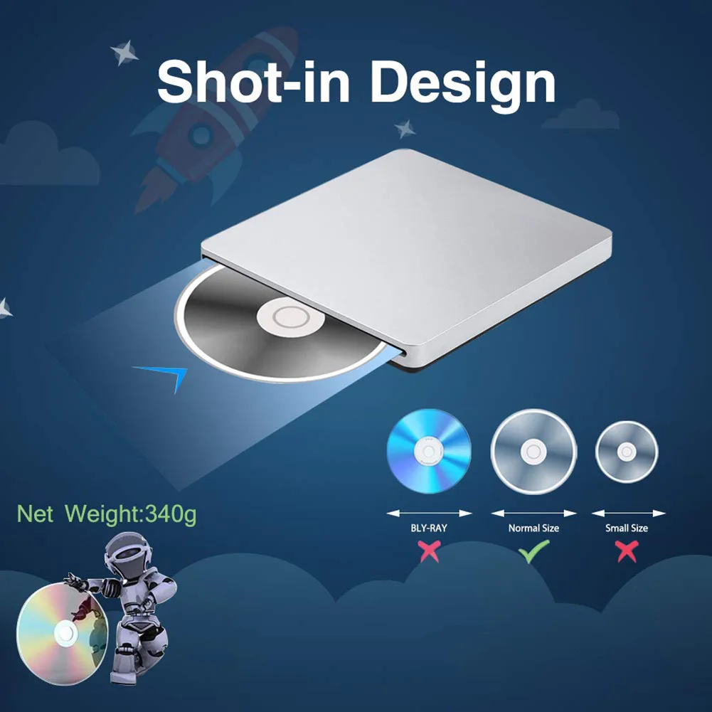 Ультра-тонкий внешний DVD привод USB 3,0 Дубликатор диска для компьютера ноутбука FKU66