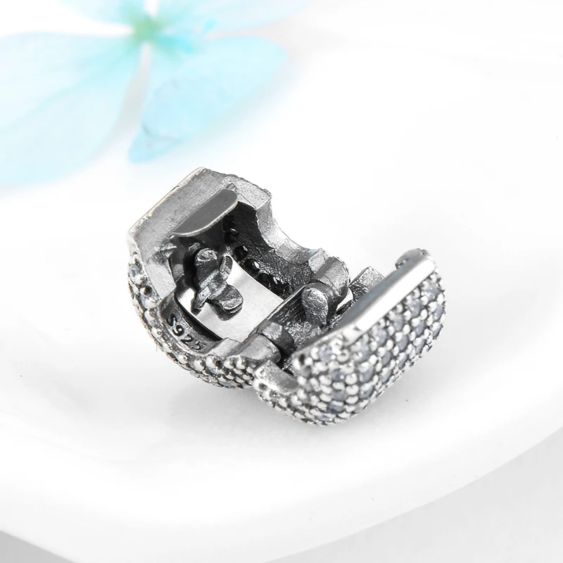 Бусины в форме сердца с замочком, украшенные кристаллами CZ, подходят для оригинального браслета Pandora, ювелирных изделий, 925 пробы серебра