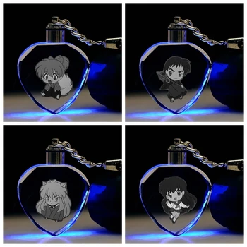 

Inuyasha Q version Heart shaped Anime LED Key Chains Keyring Crystal Toy Keychain Light Keyholder Unisex Gifts