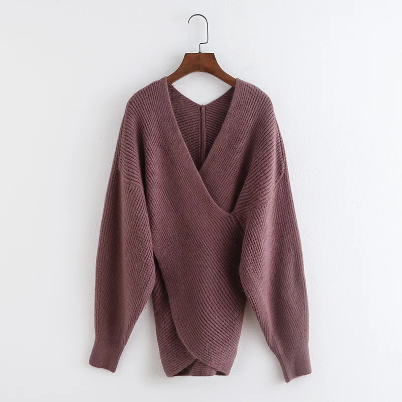 Lingt Purole OMIKRON Pull Femme зимние свитера с длинными рукавами, одноцветные, с v-образным вырезом, сексуальные, с перекрещивающимися вставками, свитер для женщин, большие размеры, Roupa Feminina - Цвет: Lingt Purole