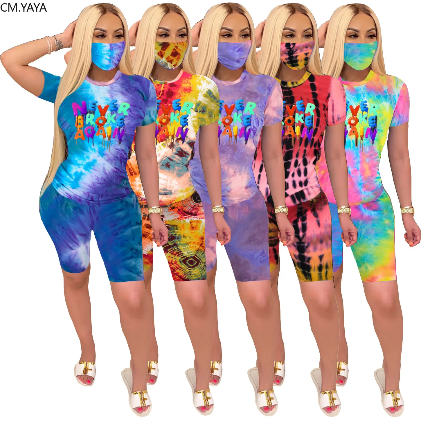 CM.YAYA Женский комплект из трех предметов футболка с надписью Tie Dye Galaxy топы до