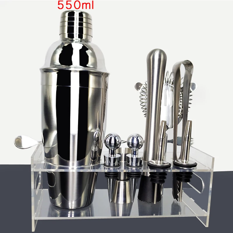11Pcs 550ml Высокое качество, 11 шт., набор шейкеров для коктейлей с акриловой основой, Миксер для мартини, спиртных напитков, Muddler - Цвет: 11Pcs 550ml