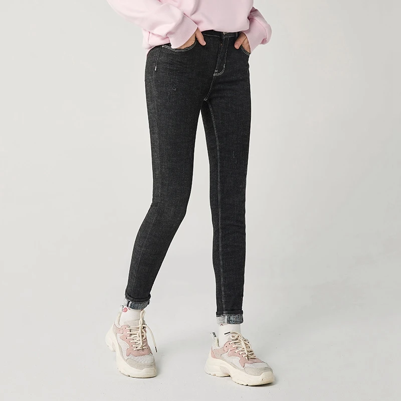 Женские джинсы SEMIR Ninth, новинка, зимние, средняя посадка, стройнящие, зауженные, удобные, тянущиеся, женские джинсы - Цвет: black