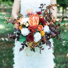 JaneVini Charming Da Sposa Imperatore Bouquet di Fiori di Seta Artificiale Peonia Bianca Foglia di Eucalipto Autunno Bouquet Da Sposa Accessori