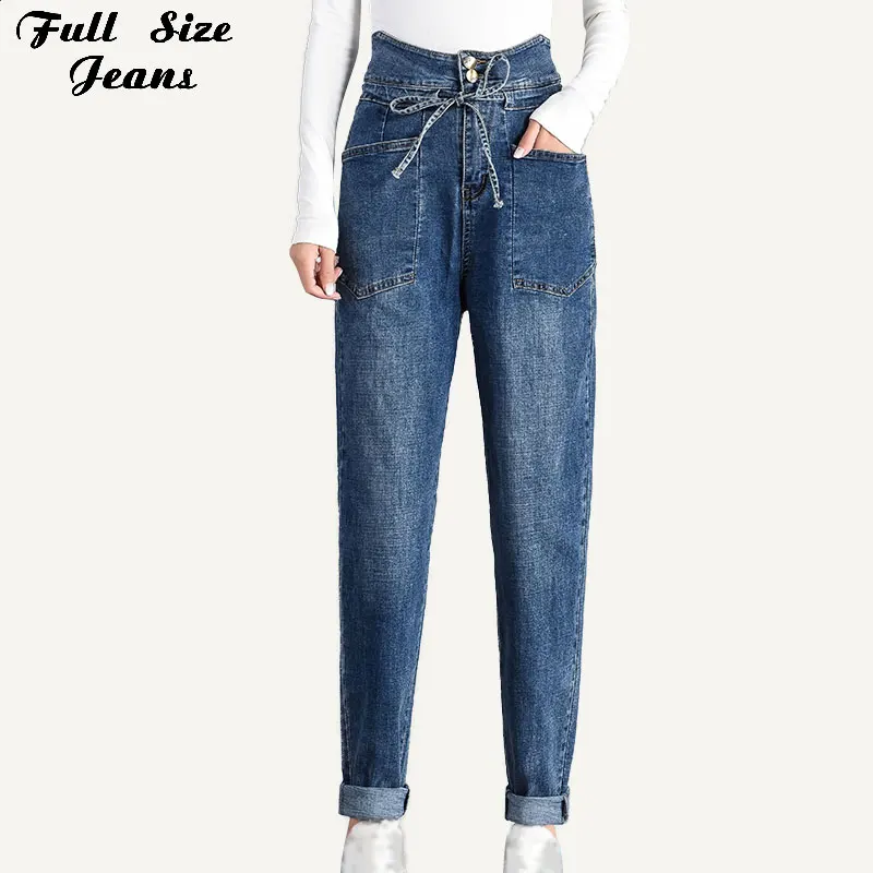 

Plus Size Extra Long Big Pockets Loose Wide Leg Women Harem Jeans 5XL 7XL Autumn High Waist Tall Girl Long Denim Pants Mom Jean