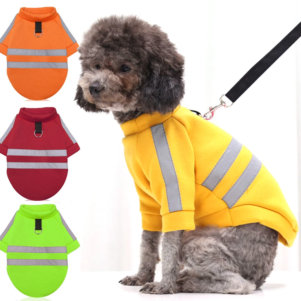 Fleece Dog Jacket Pullover Dogs Sweatshirts Warm Pet Coat for Fall Winter Reflective Clothes Night Visible Harness Vest | Дом и сад