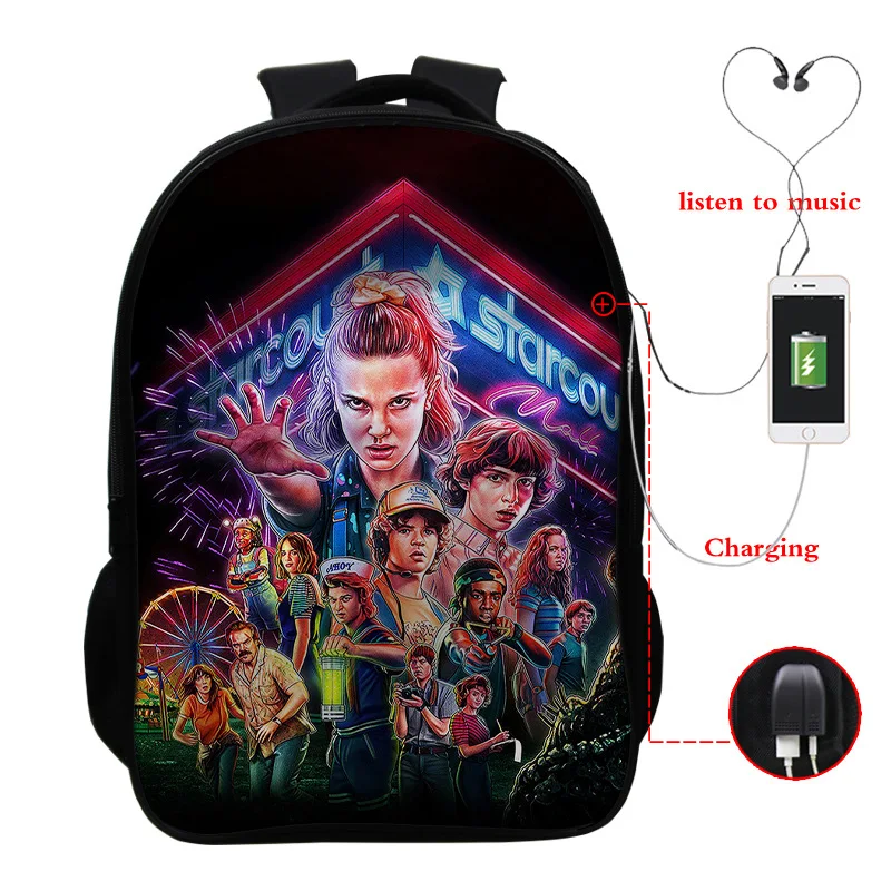 Популярные многофункциональные школьные сумки Stranger Things 3 с usb-зарядкой