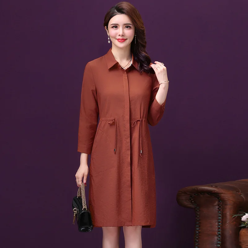 

2019 Autumn Clothing New Style Kuotaitai Slim Fit Waist Hugging Spring And Autumn Coat Women's Mid-length Solid Color Versatile