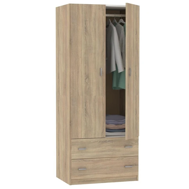 HOMCOM Armario Ropero de Madera Armario de Ropa con 2 Puertas 2 Cajones y 1  Barra para Colgar Estilo Moderno para Dormitorio 80x50x180 cm Blanco y  Roble - AliExpress