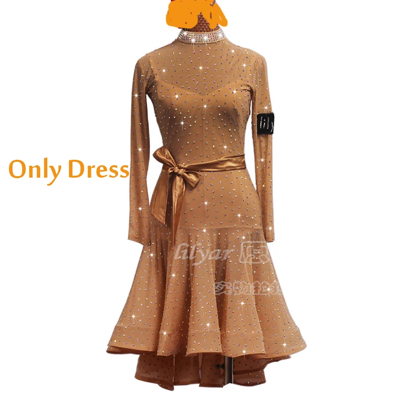 Only Dress Латинское платье для спортивных танцев Новое Женское Платье для выступлений для взрослых Женская Блестящая танцевальная юбка темная кожа латинское танцевальное платье BL2682 - Цвет: Only Dress
