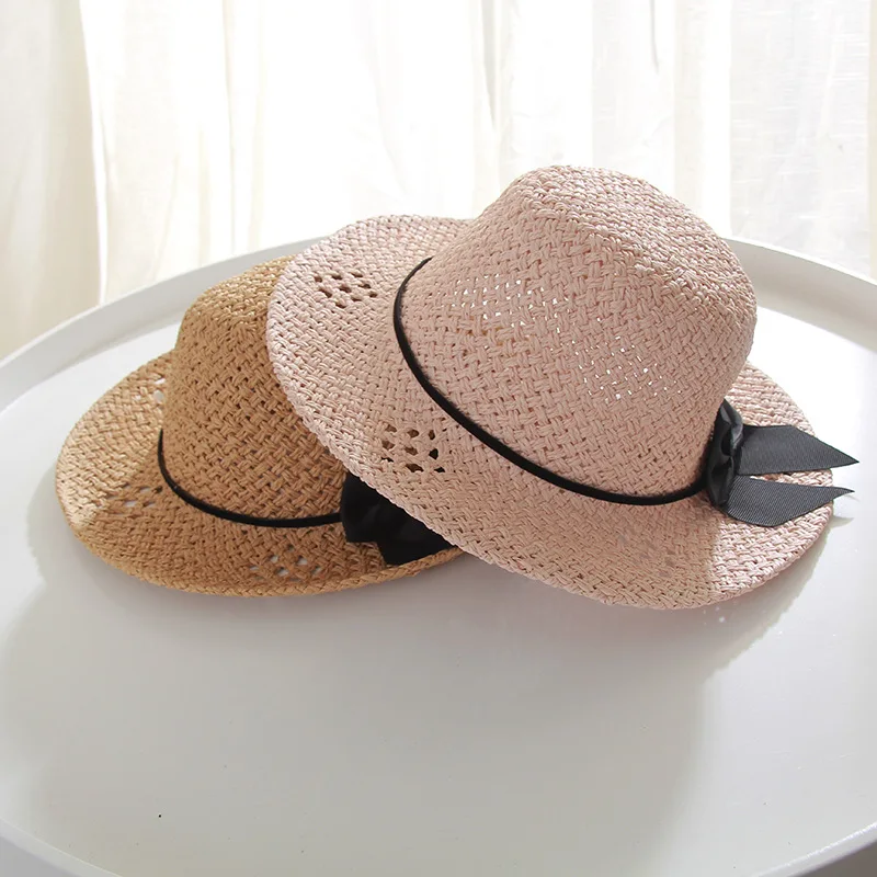 

H7435 Kids Straw Hat Girl Summer Bowknot Sunscreen Princess Cap Children Sunshade Beach Outdoor Sun Protection Children Sunhats