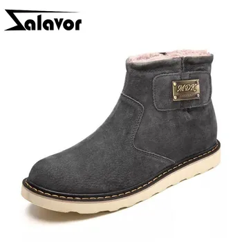 

ZALAVOR Men's Ankle Snow Boots Winter Keep Warm Thicken Fur Flats Shoes Men Round Toe Add Plush Cotton Footwear Size 38-44