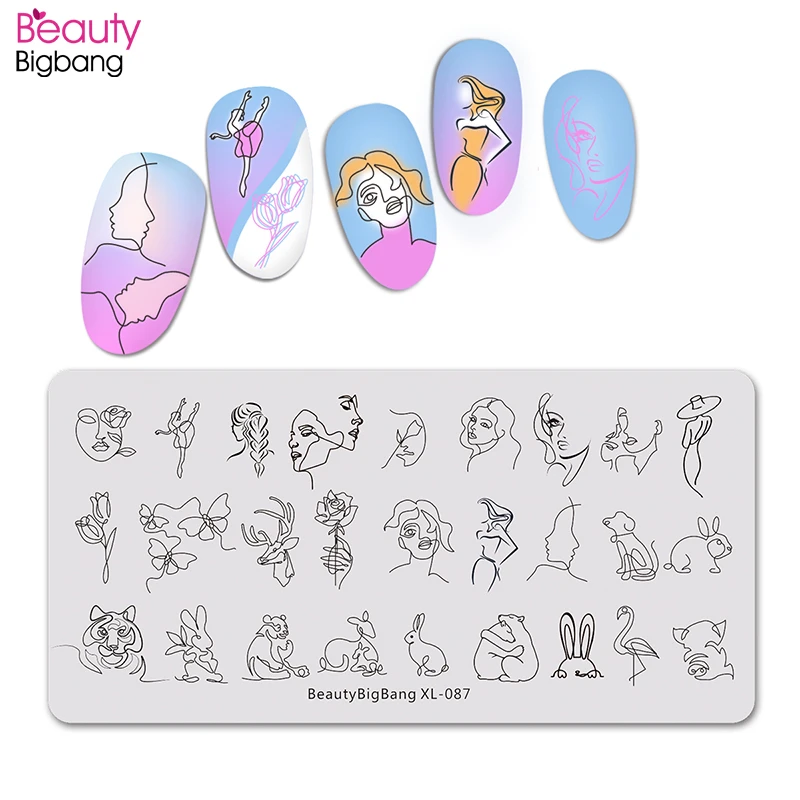 

Beautybigbang Nail Art Accessories Stamping Plates Striped Tiger Rabbit Face Image Rectangle Nails Template Stamping Plates 087
