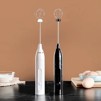 

USB Chargeable Double Spring Whisk Head Electric Milk Frother For Coffee Stainless Steel Handheld Mixer Three Speeds