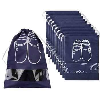 

Travel Shoe Organizer Bags for Boots, High Heel, Drawstring, Transparent Window, Space Saving Storage Bags 10 Pack