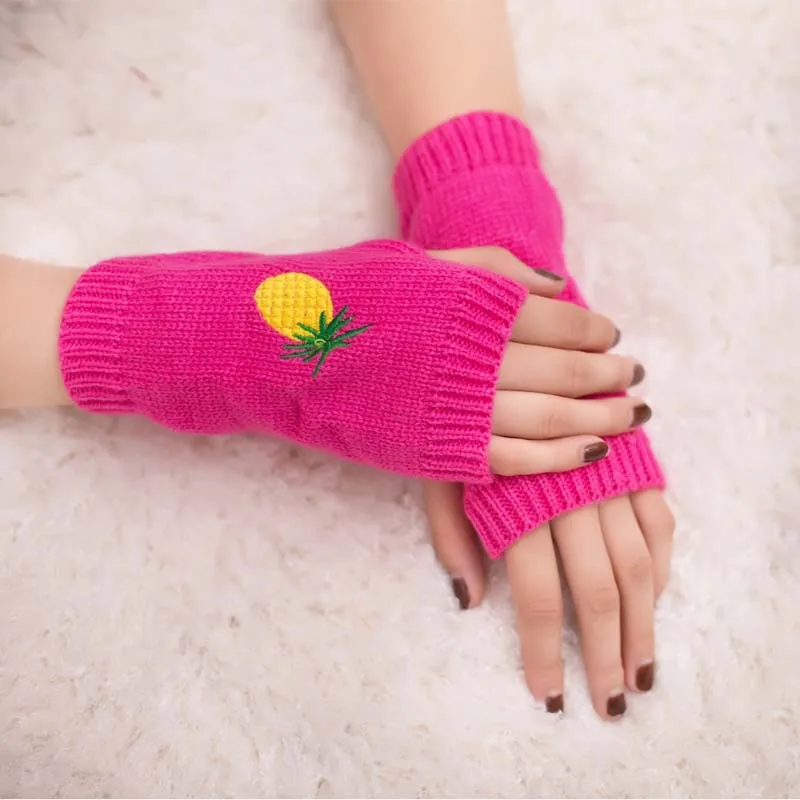 AliExpress Embroidered Pineapple Gloves Cool New Style Knitted Gloves Half-finger Gloves Embroidered Color Warm Gloves Now