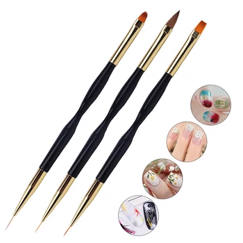 

1 Pc Manicure Brush Black Uv Gel Nail Brush Double Thin Nail Brush 7/9/11mm Nail Stripe Brush
