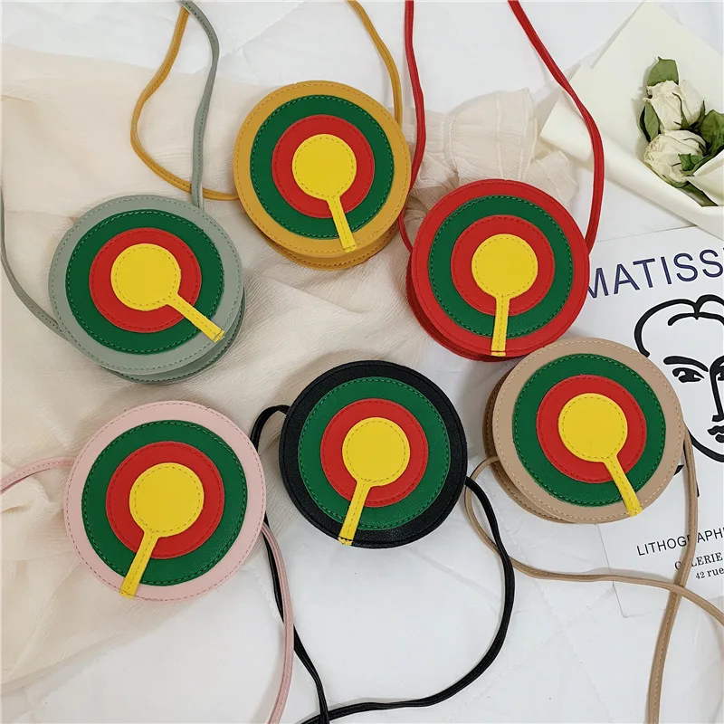 

2020 Spring New Style Korean Children Contrast Color Shoulder Bag Fashion Cartoon Lollipop round Bag Girls Rainbow Shoulder Bag
