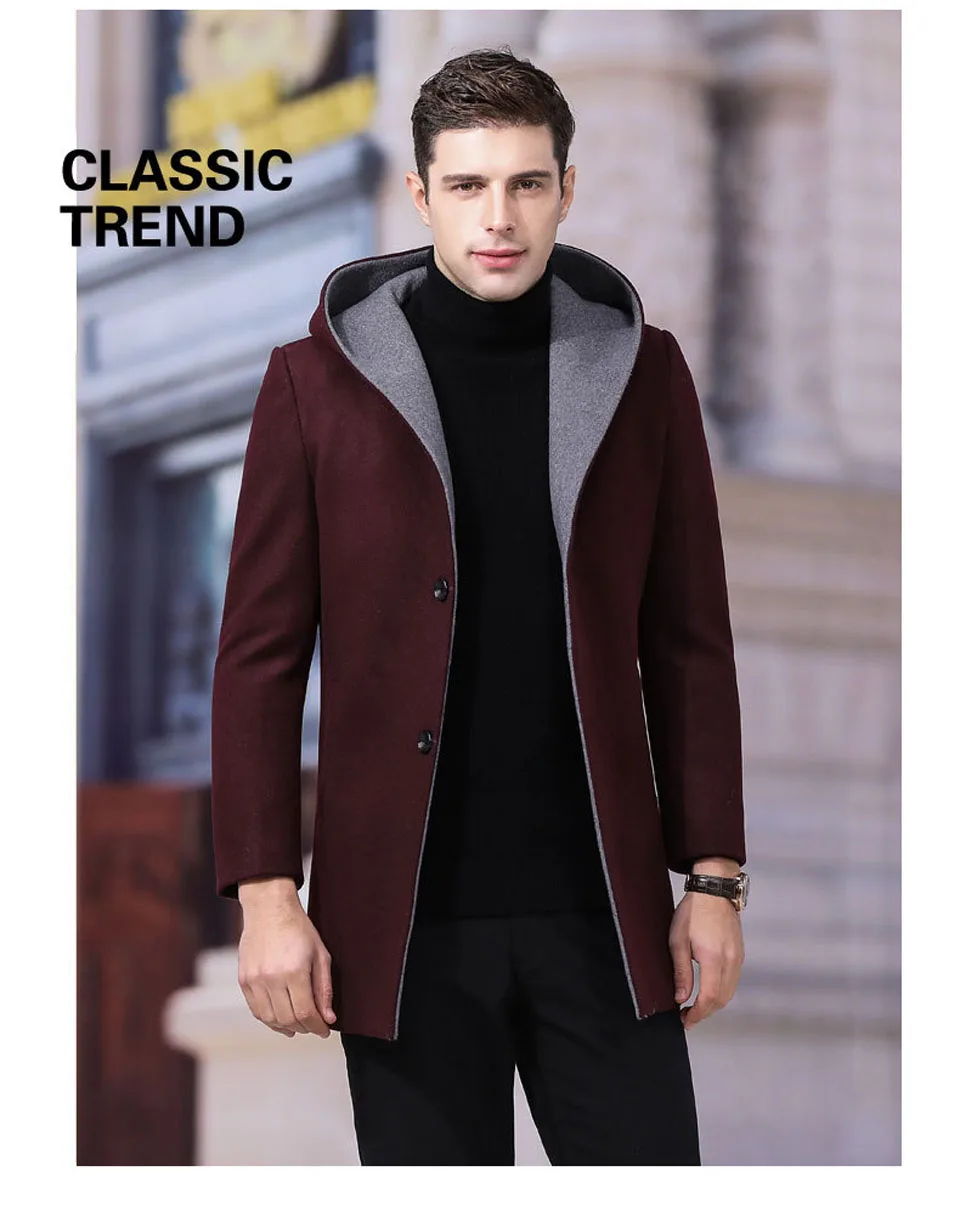 Holyrising, мужские шерстяные пальто, с отложным воротником, с капюшоном, Мужское пальто, тонкое, Chaqueta Larga, теплое пальто, Casacos, на молнии, мужская одежда 19011-5
